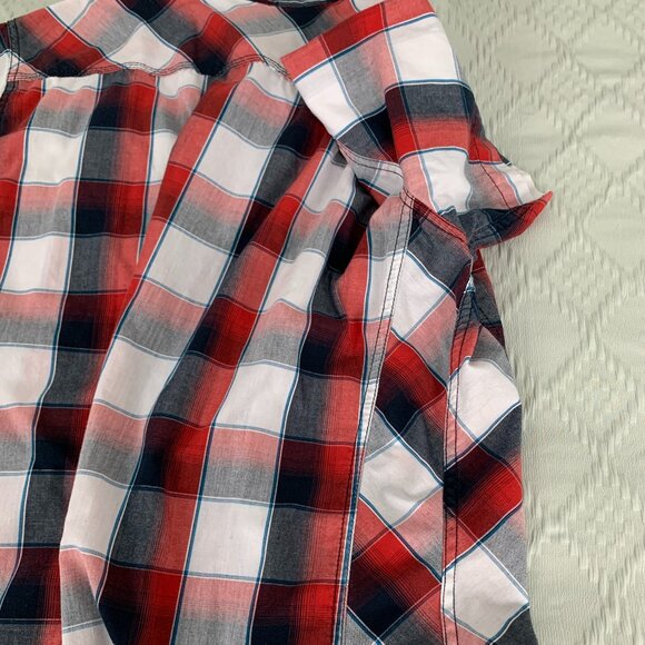 Helix Button-Up Short Sleeve Shirt Men's XL Navy Red White Plaid - Picture 5 of 6